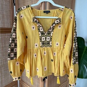 Topshop Boho Embroidery Spring Tunic in Yellow Size: US2| Boho Spring